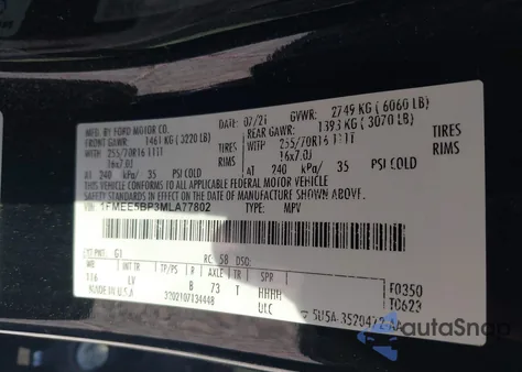 2021 Ford Bronco from USA, damaged, VIN 1FMEE5BP3MLA77802